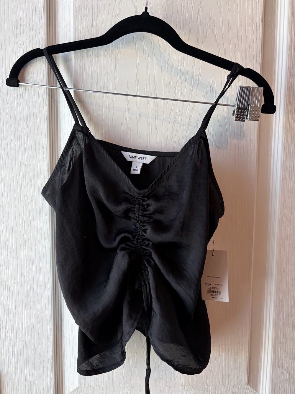 Nine West Black Satin Ruched Drawstring Cami